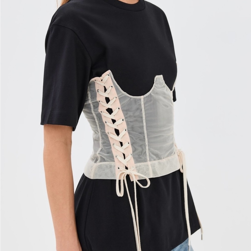 Black T-Shirt with Cream Corset Overlay